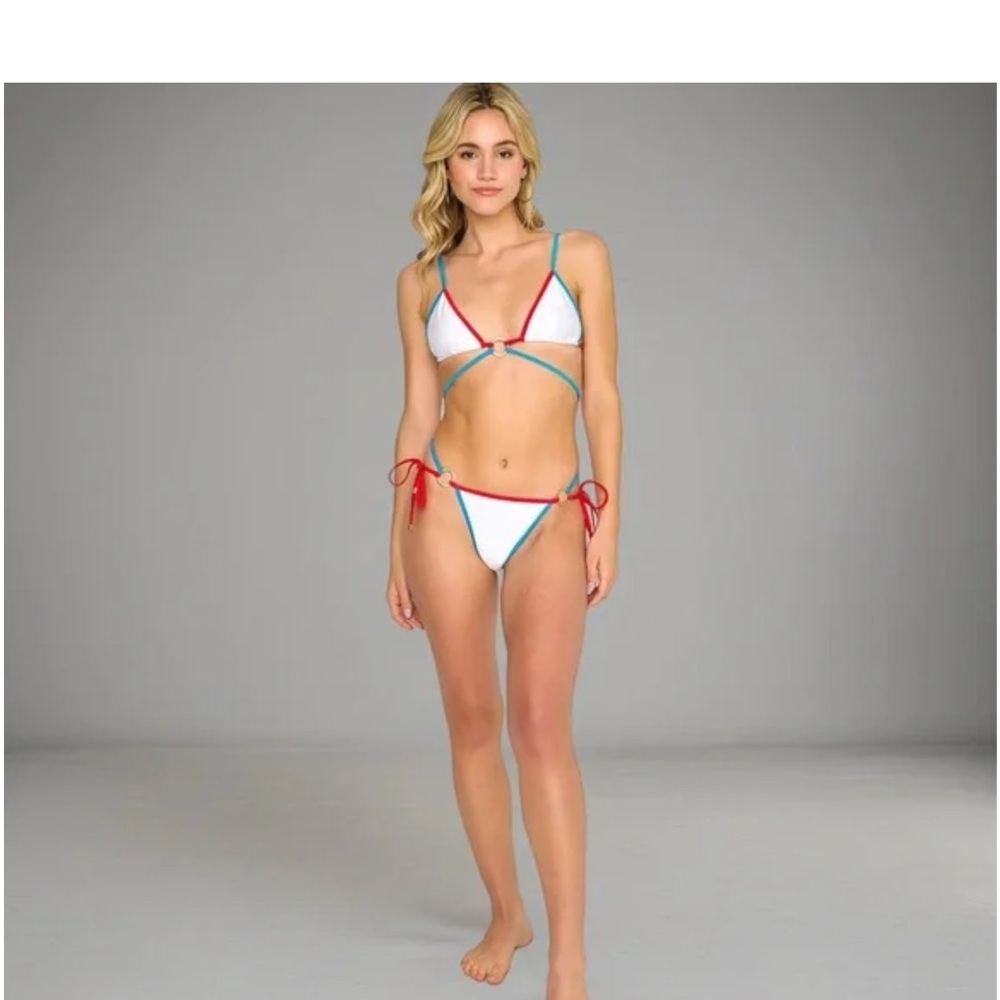 Beach Bunny Selena Bikini Bathing Suit with Gold Ring and Accents XL NWT